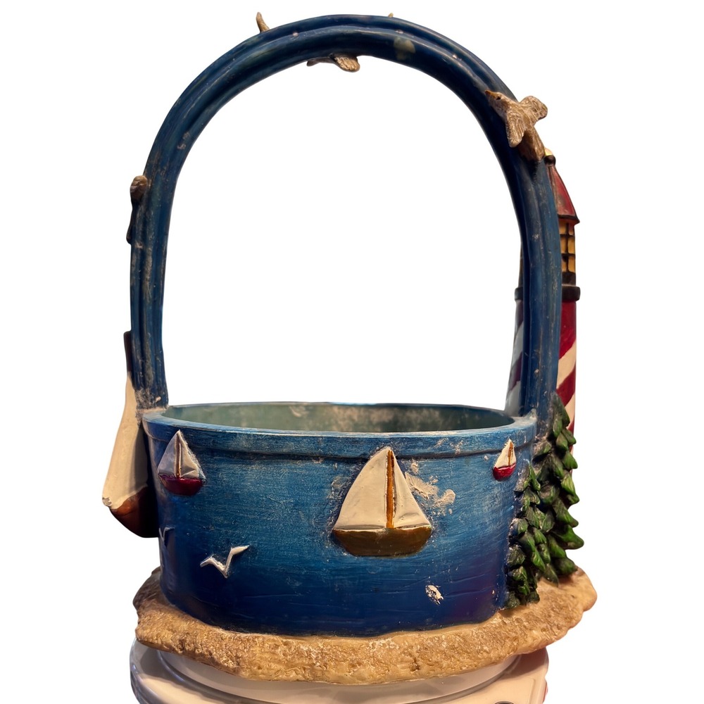 One of a Kind Nautical Decorative‎ Basket Small Blue Lighthouse Sailboat Resin - Picture 3 of 5
